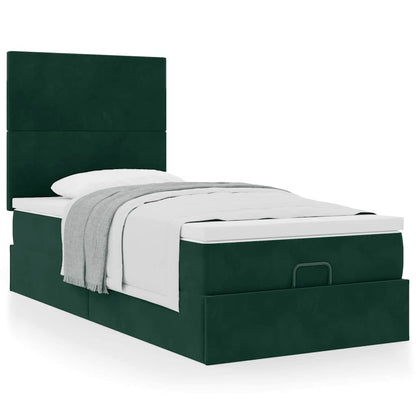 Ottoman-Bett mit Matratzen Dunkelgrün 90x190 cm Samt