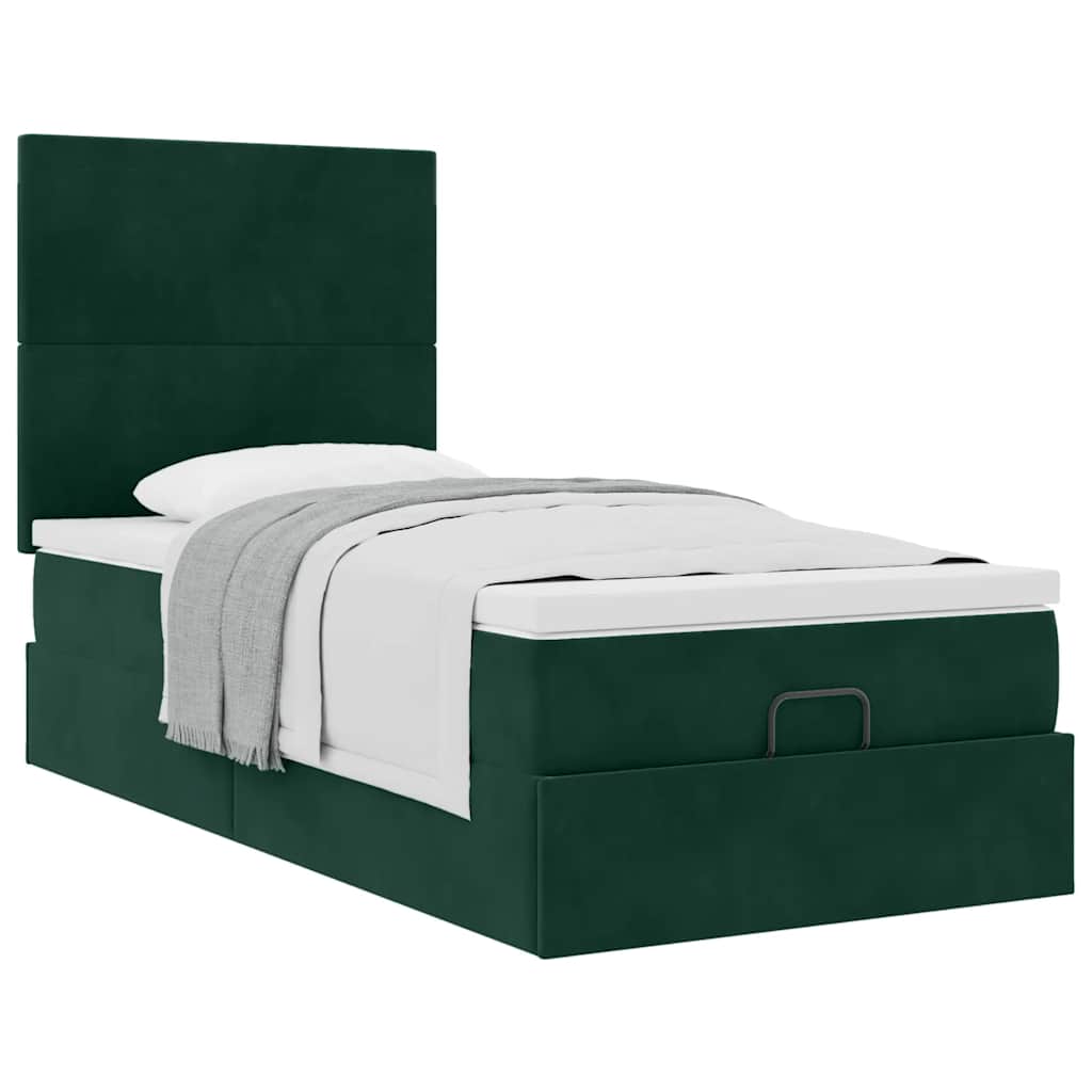 Ottoman-Bett mit Matratzen Dunkelgrün 90x190 cm Samt