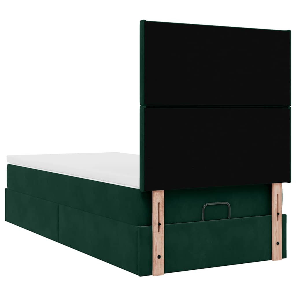 Ottoman-Bett mit Matratzen Dunkelgrün 90x190 cm Samt