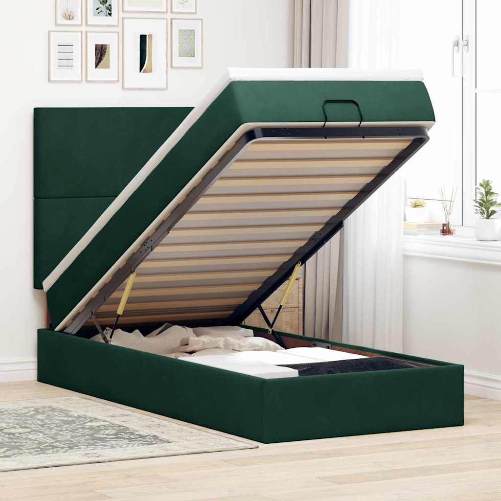 Ottoman-Bett mit Matratzen Dunkelgrün 90x190 cm Samt