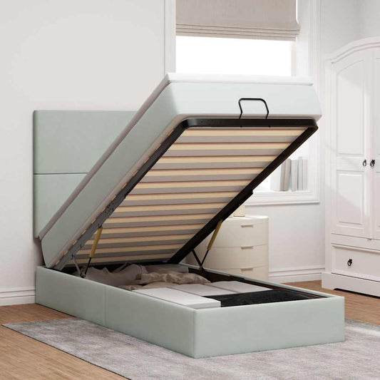 Ottoman bed with mattress light grey 90x200 cm velvet