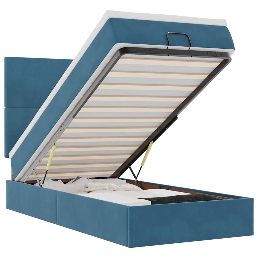 Lit ottoman avec matelas bleu foncé 90x200 cm velours