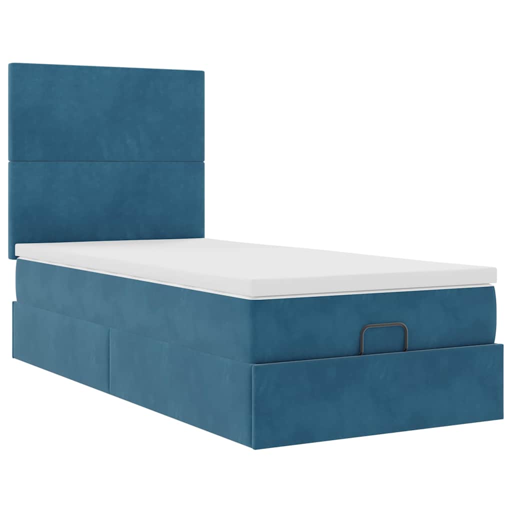 Lit ottoman avec matelas bleu foncé 90x200 cm velours