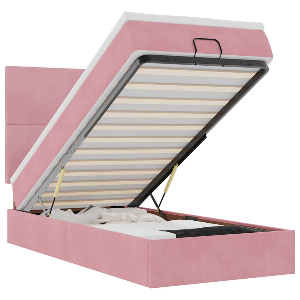 Ottoman bed with mattress pink 90x200 cm velvet