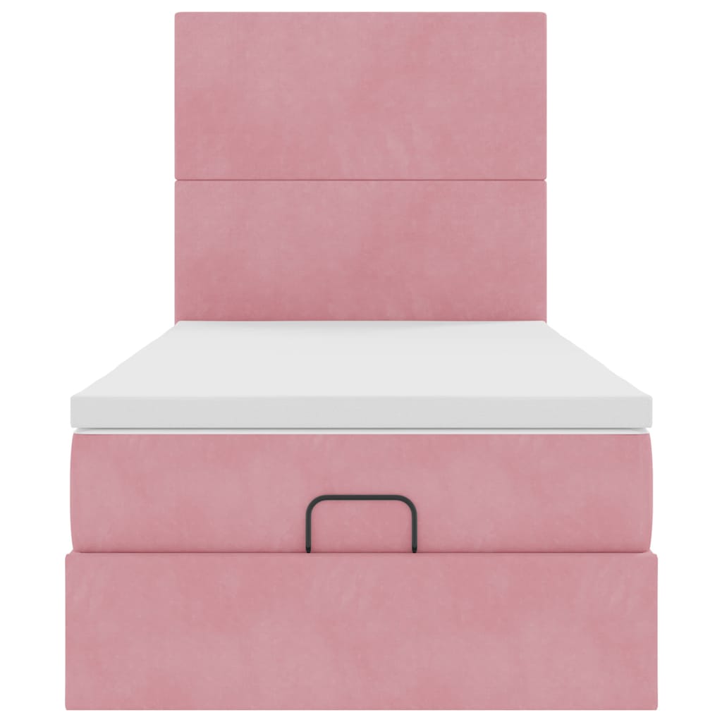 Ottoman bed with mattress pink 90x200 cm velvet