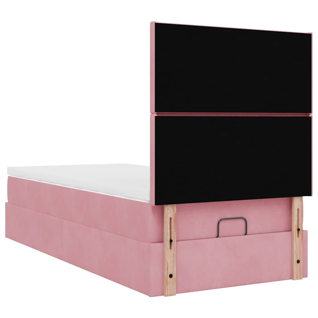 Ottoman bed with mattress pink 90x200 cm velvet