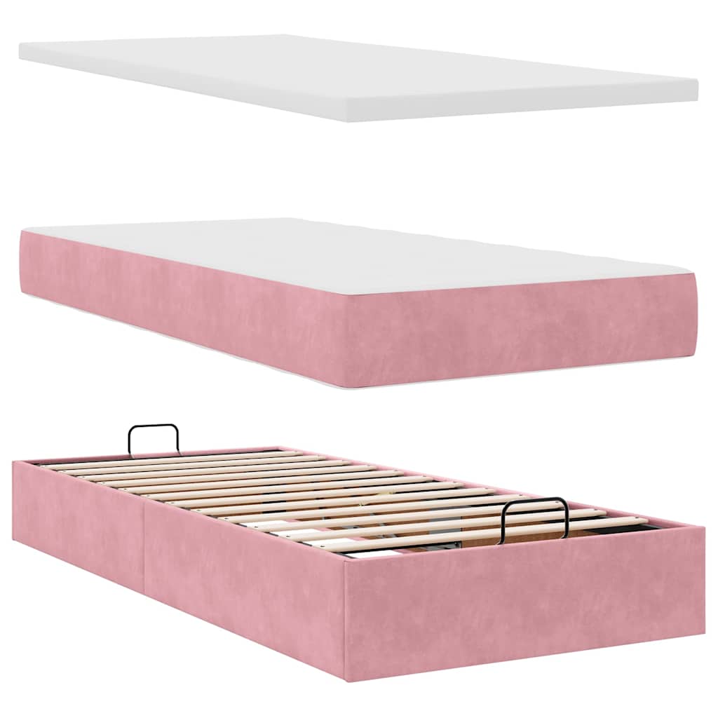 Ottoman bed with mattress pink 90x200 cm velvet