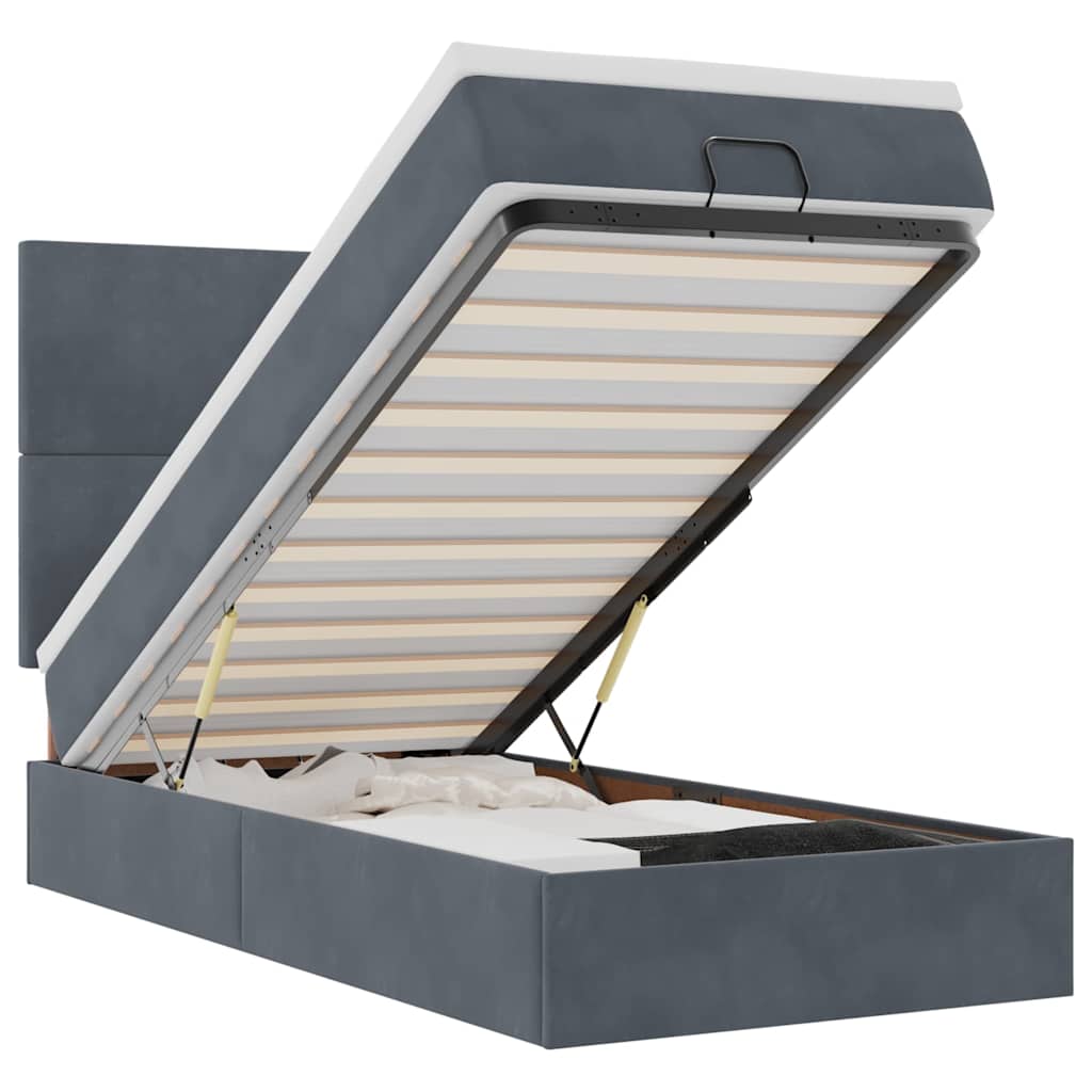 Lit ottoman avec matelas en velours gris foncé 100x200 cm