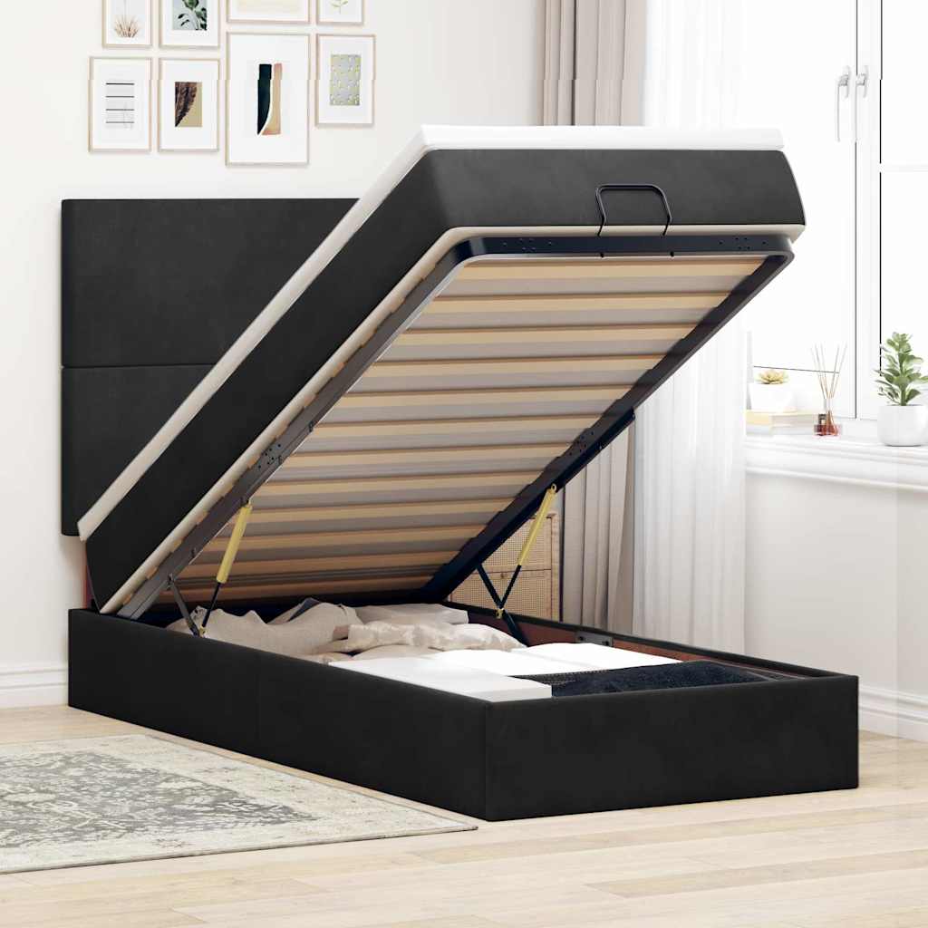 Ottoman-Bett mit Matratzen Schwarz 100x200 cm Samt