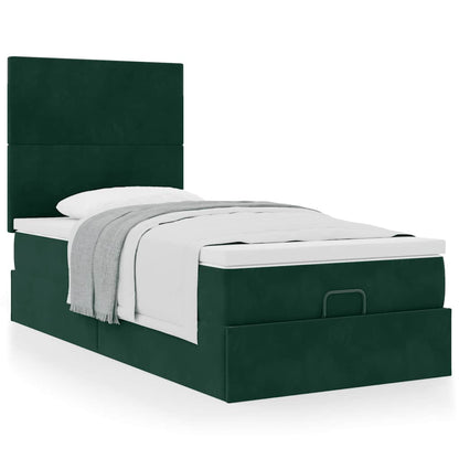 Ottoman-Bett mit Matratzen Dunkelgrün 100x200 cm Samt