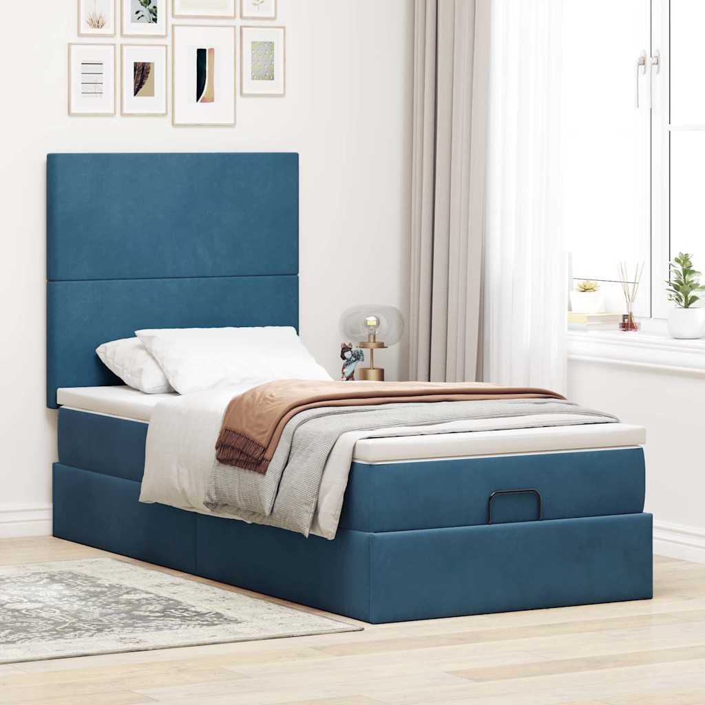 Lit ottoman avec matelas bleu foncé 100x200 cm velours