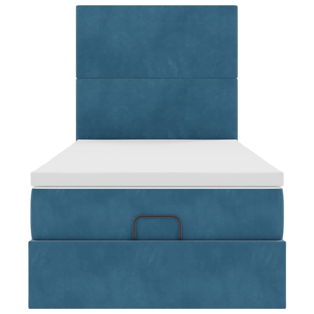 Lit ottoman avec matelas bleu foncé 100x200 cm velours