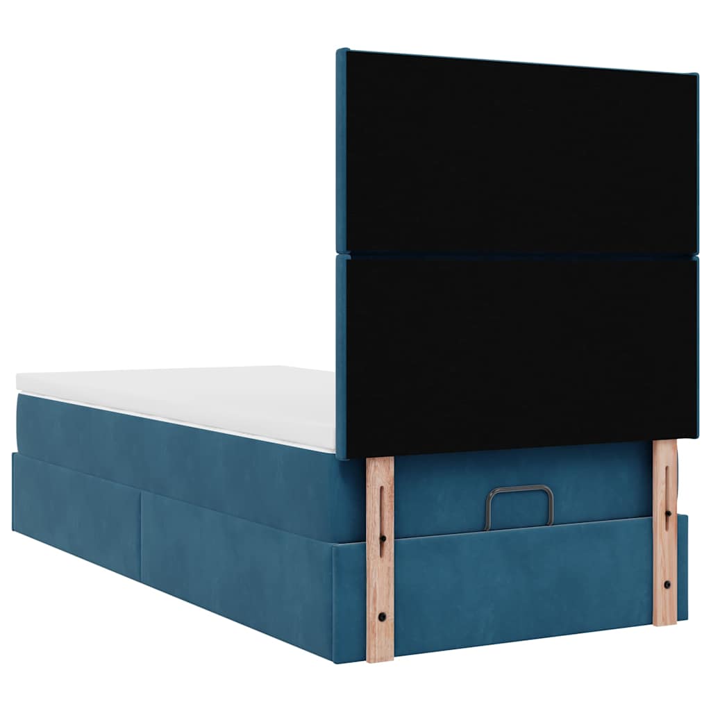 Lit ottoman avec matelas bleu foncé 100x200 cm velours