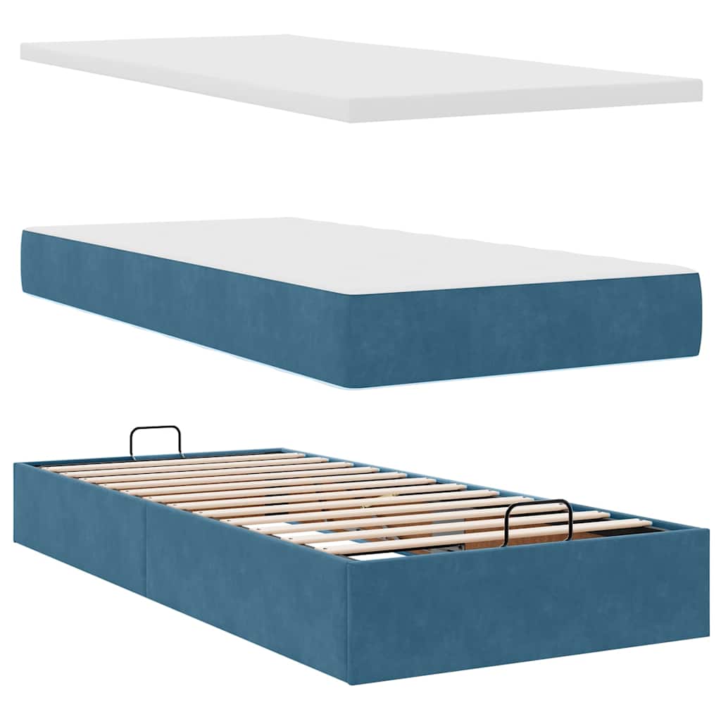 Lit ottoman avec matelas bleu foncé 100x200 cm velours