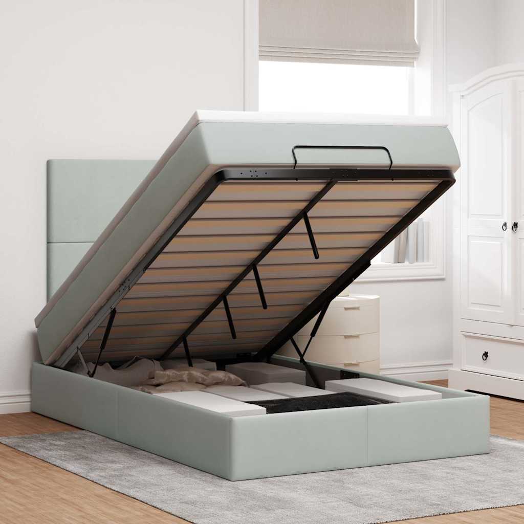 Ottoman-Bett mit Matratzen Hellgrau 120x200 cm Samt