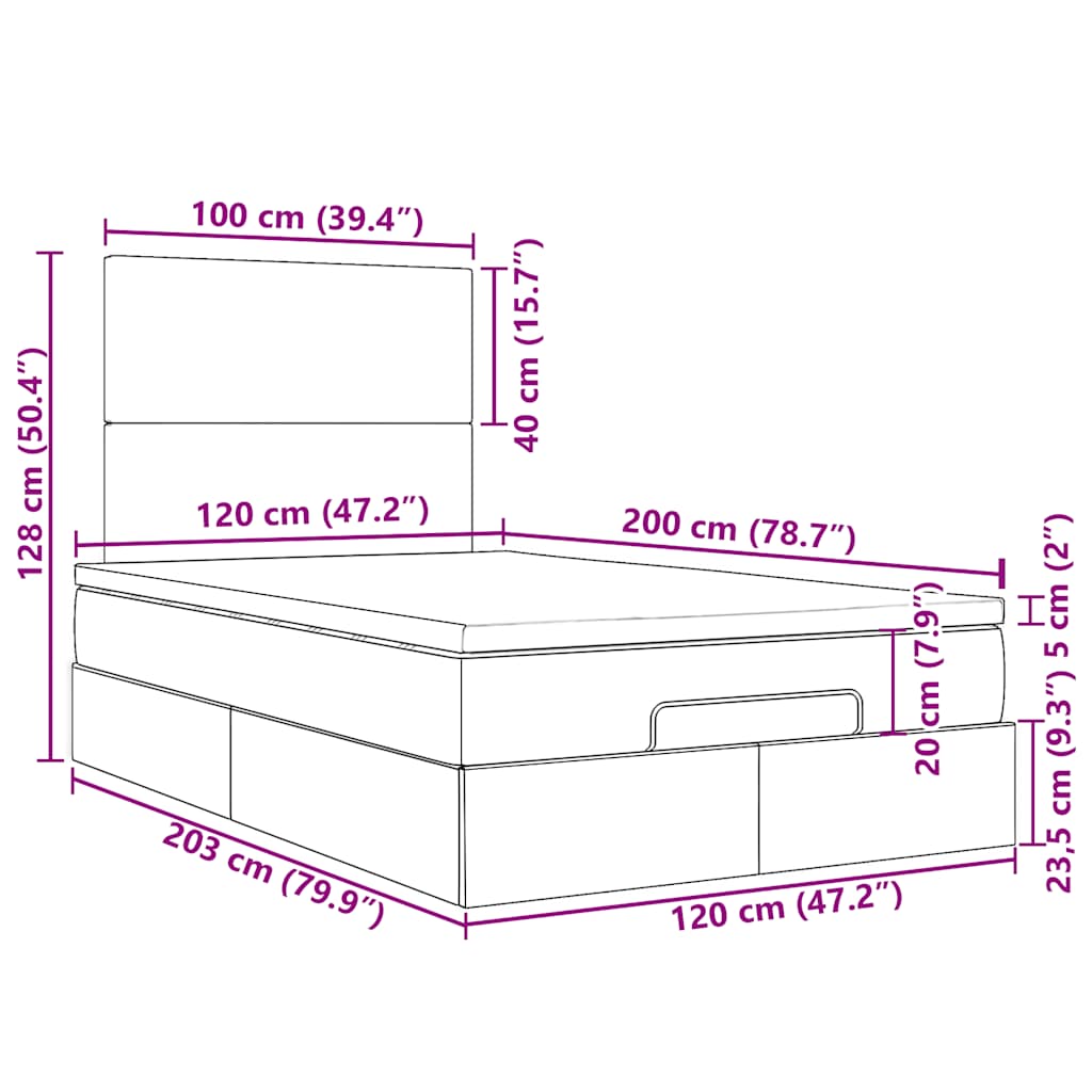Ottoman-Bett mit Matratzen Dunkelgrau 120x200 cm Samt