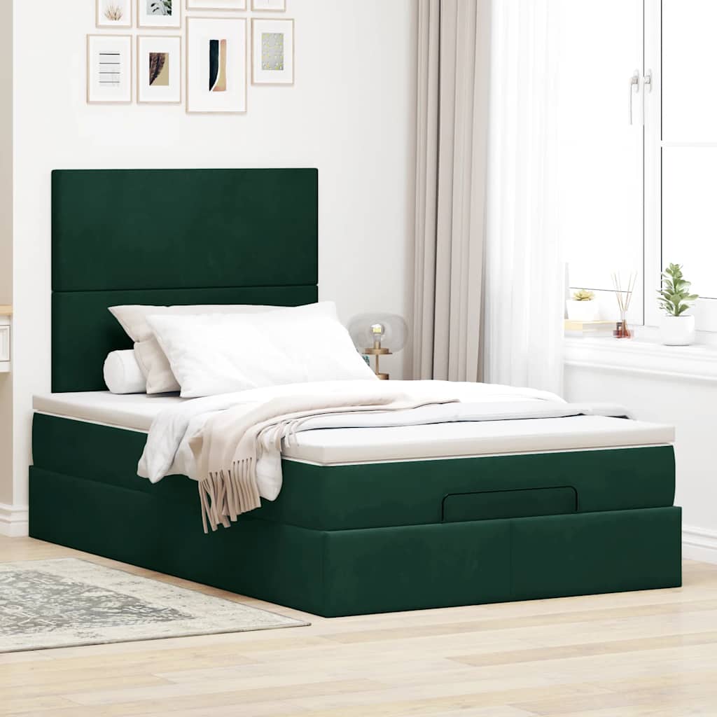 Ottoman-Bett mit Matratzen Dunkelgrün 120x200 cm Samt