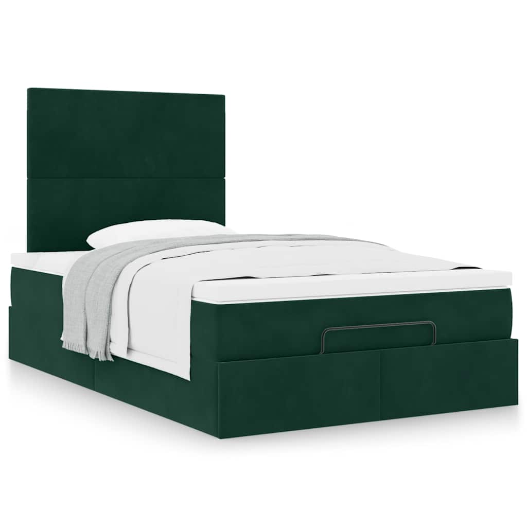 Ottoman-Bett mit Matratzen Dunkelgrün 120x200 cm Samt