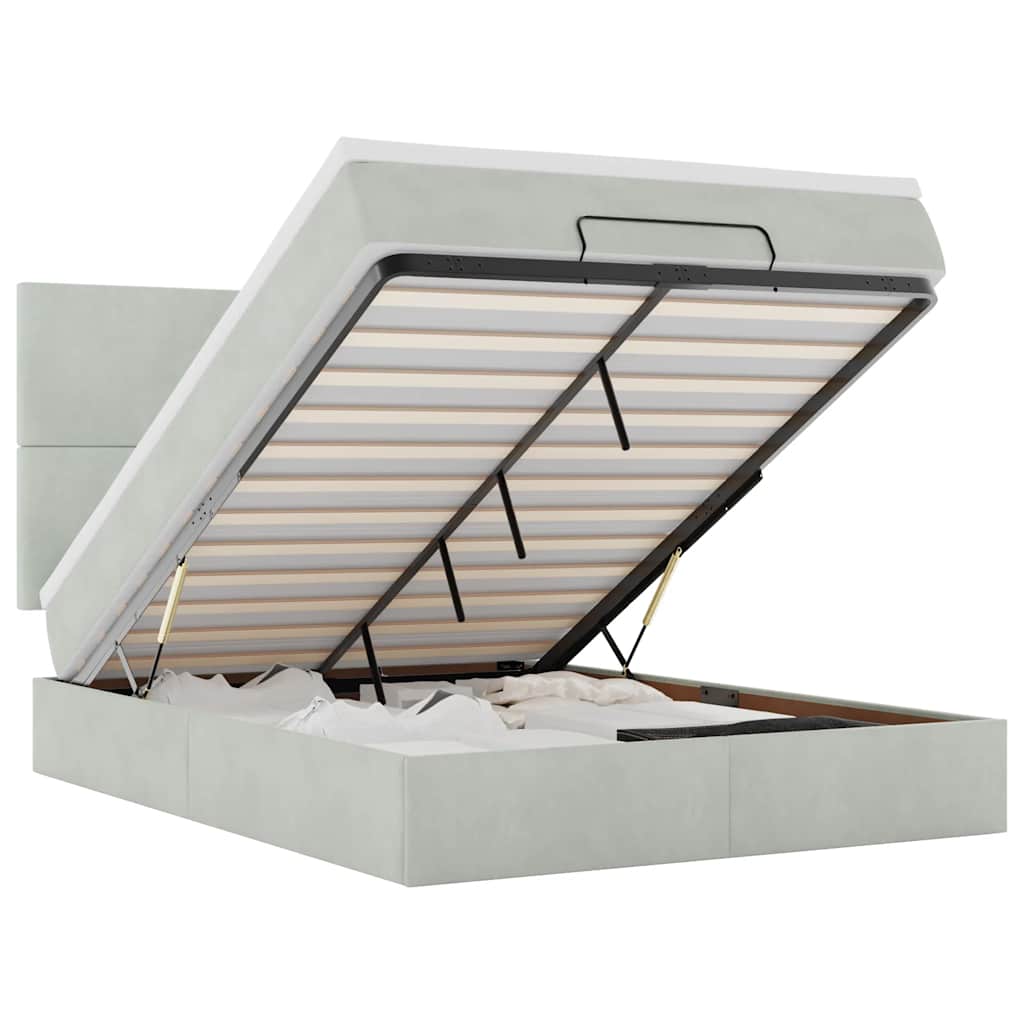 Ottoman-Bett mit Matratzen Hellgrau 140x190 cm Samt