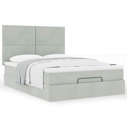 Ottoman-Bett mit Matratzen Hellgrau 140x190 cm Samt