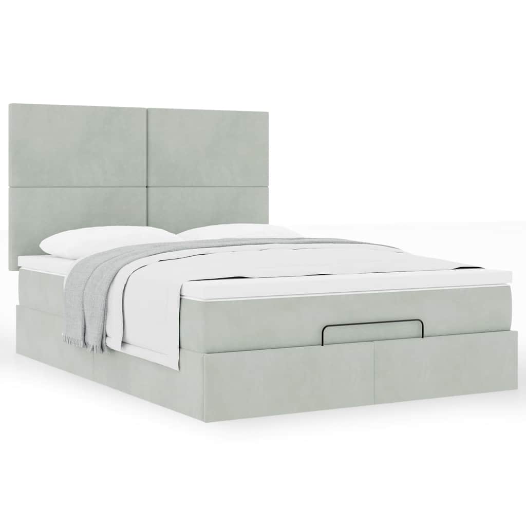 Ottoman-Bett mit Matratzen Hellgrau 140x190 cm Samt