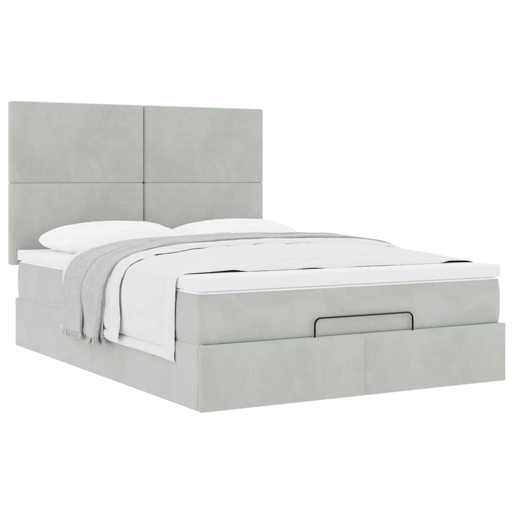 Ottoman-Bett mit Matratzen Hellgrau 140x190 cm Samt