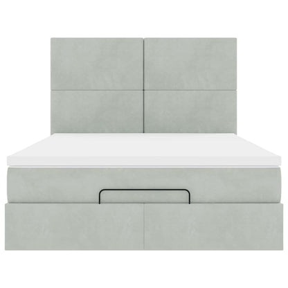 Ottoman-Bett mit Matratzen Hellgrau 140x190 cm Samt