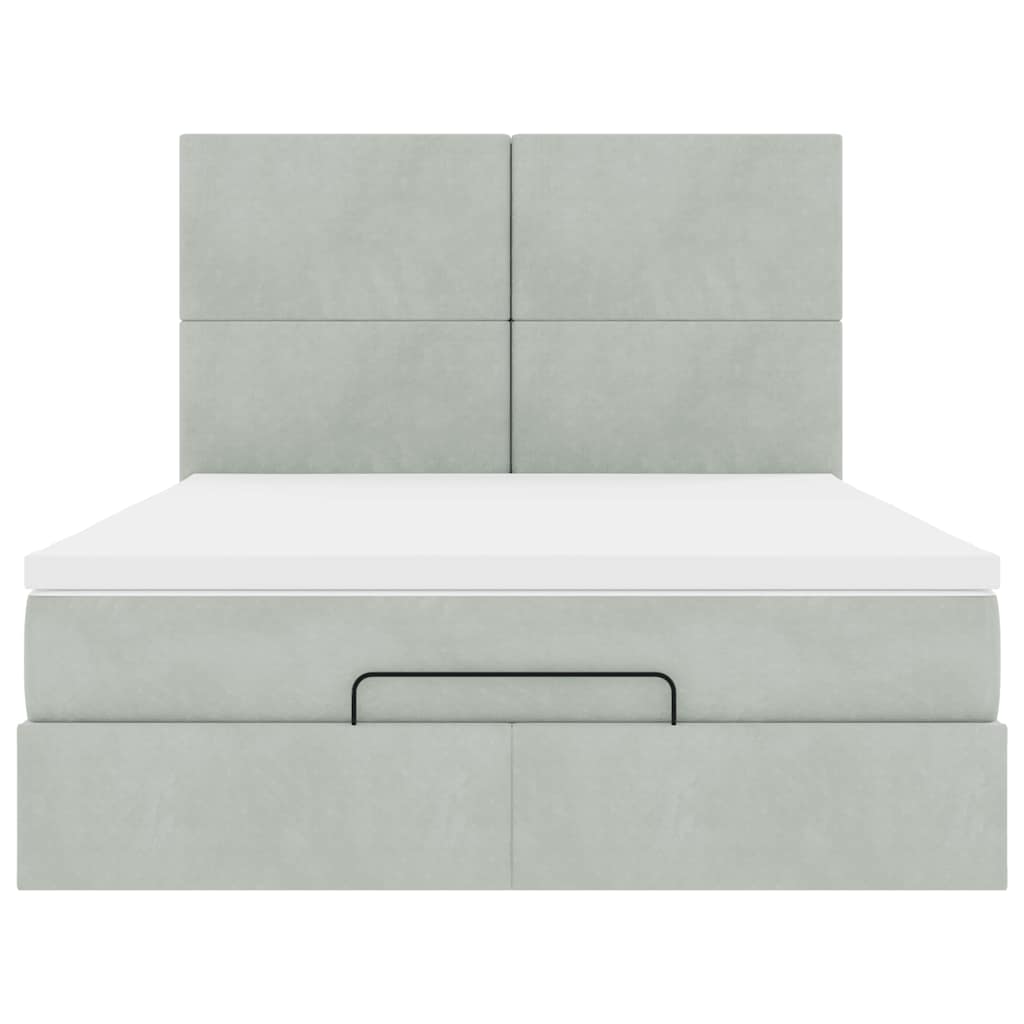 Ottoman-Bett mit Matratzen Hellgrau 140x190 cm Samt