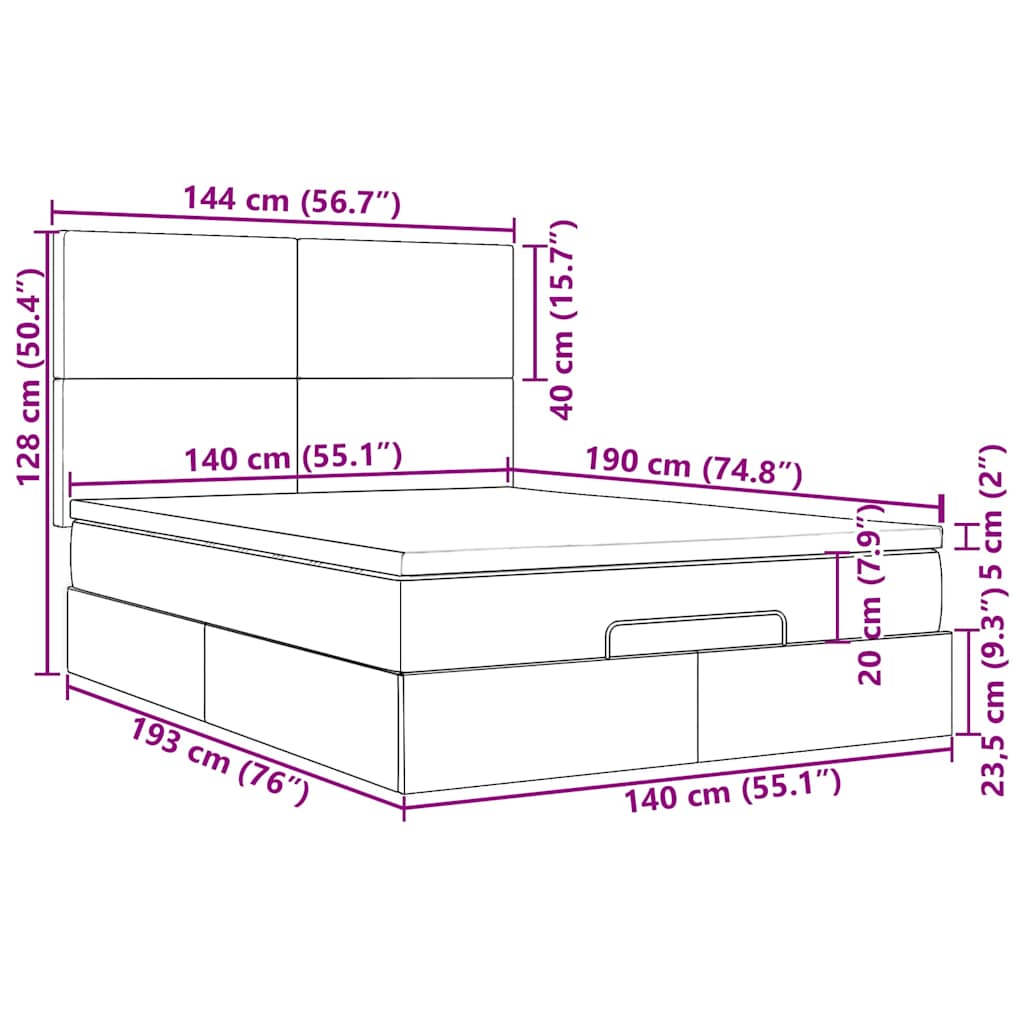 Ottoman-Bett mit Matratzen Dunkelgrau 140x190 cm Samt