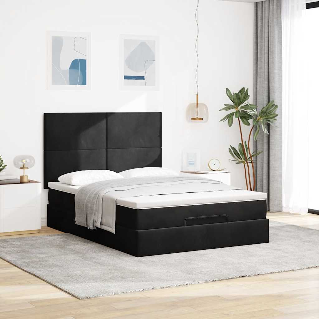 Ottoman-Bett mit Matratzen Schwarz 140x190 cm Samt