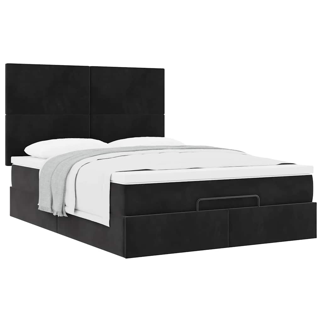 Ottoman-Bett mit Matratzen Schwarz 140x190 cm Samt