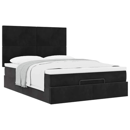 Ottoman-Bett mit Matratzen Schwarz 140x190 cm Samt