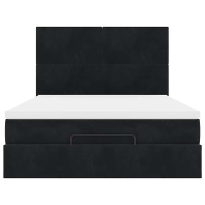 Ottoman-Bett mit Matratzen Schwarz 140x190 cm Samt