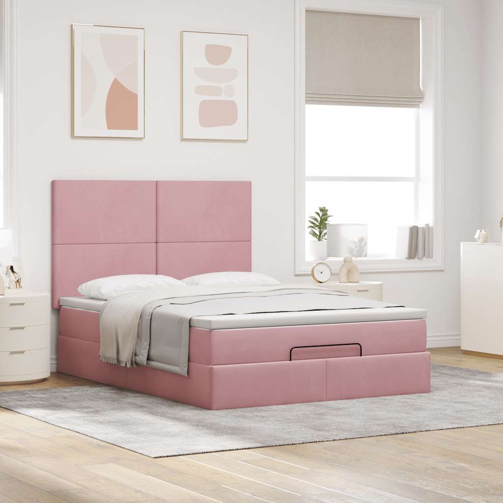 Ottoman-Bett mit Matratzen Rosa 140x190 cm Samt