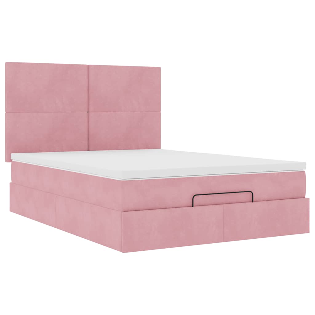 Ottoman-Bett mit Matratzen Rosa 140x190 cm Samt