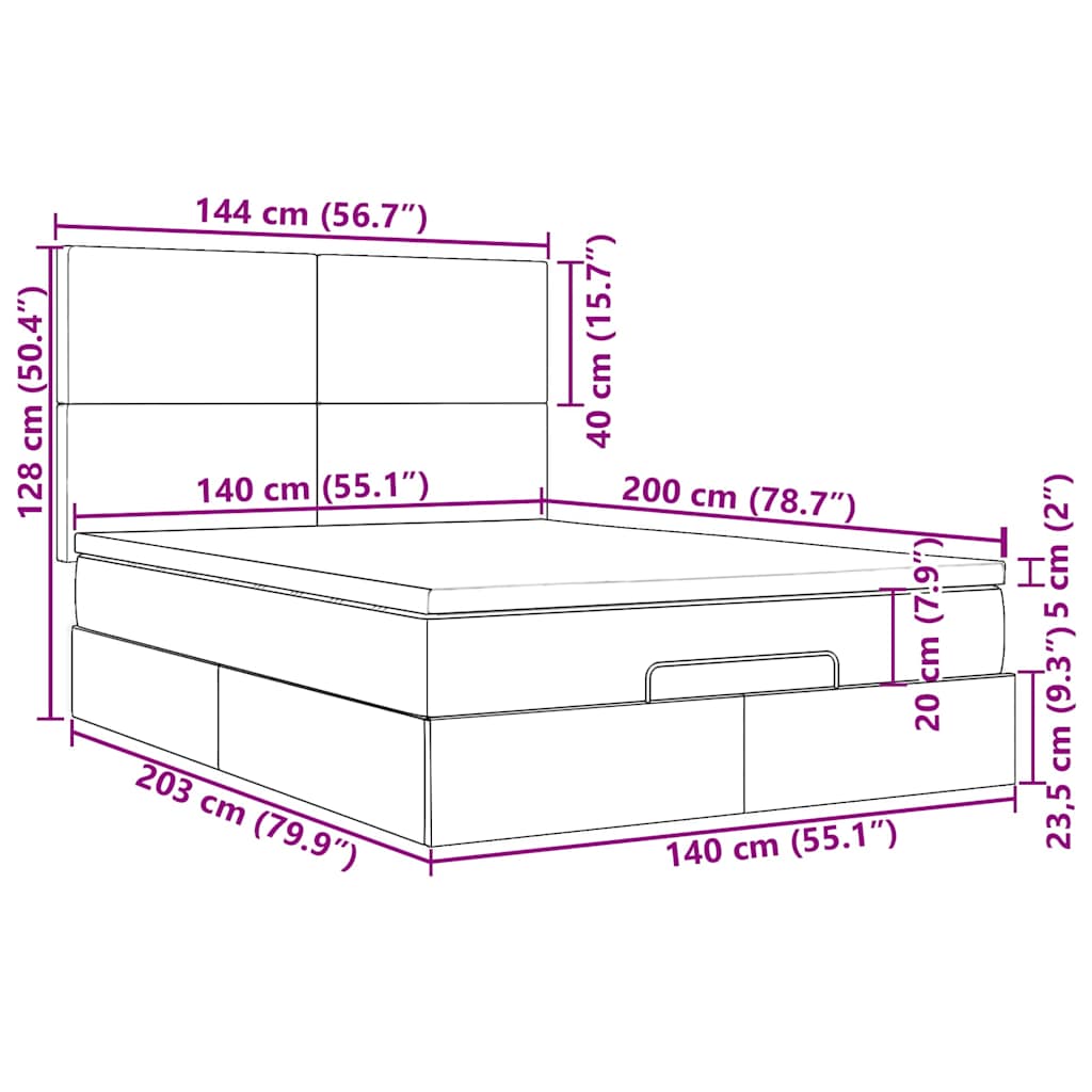 Ottoman-Bett mit Matratzen Hellgrau 140x200 cm Samt