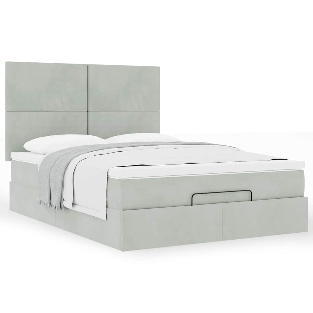 Ottoman-Bett mit Matratzen Hellgrau 140x200 cm Samt