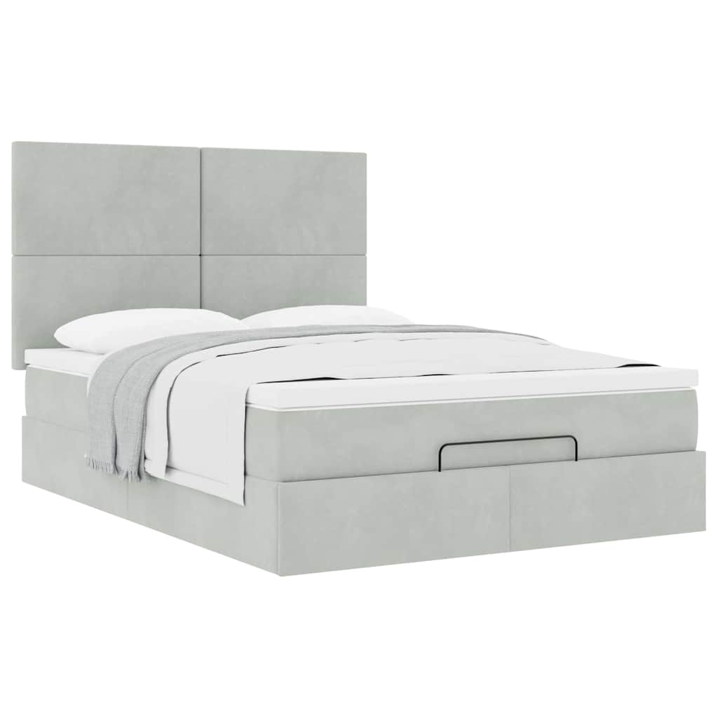 Ottoman-Bett mit Matratzen Hellgrau 140x200 cm Samt