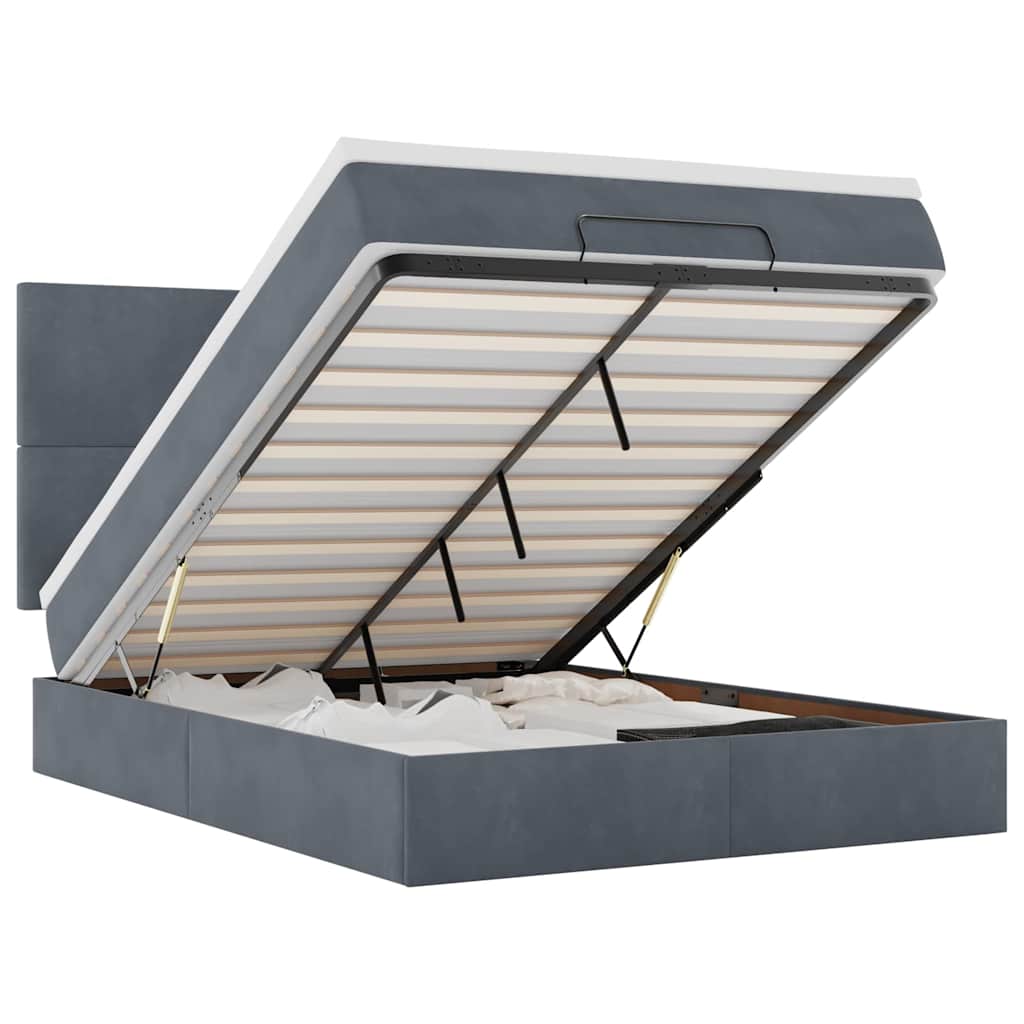 Lit ottoman avec matelas en velours gris foncé 140x200 cm