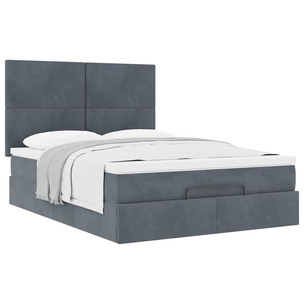 Lit ottoman avec matelas en velours gris foncé 140x200 cm