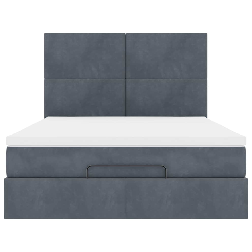 Lit ottoman avec matelas en velours gris foncé 140x200 cm