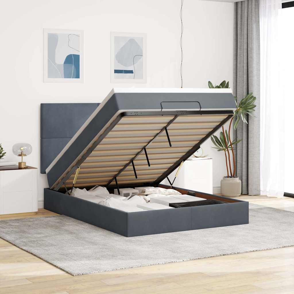 Ottoman-Bett mit Matratzen Dunkelgrau 140x200 cm Samt