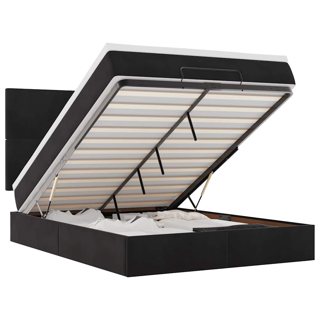 Ottoman bed with mattresses black 140x200 cm velvet