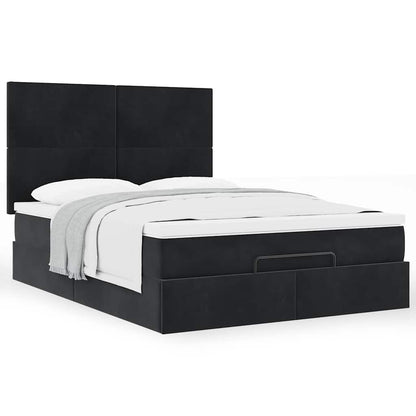 Ottoman-Bett mit Matratzen Schwarz 140x200 cm Samt