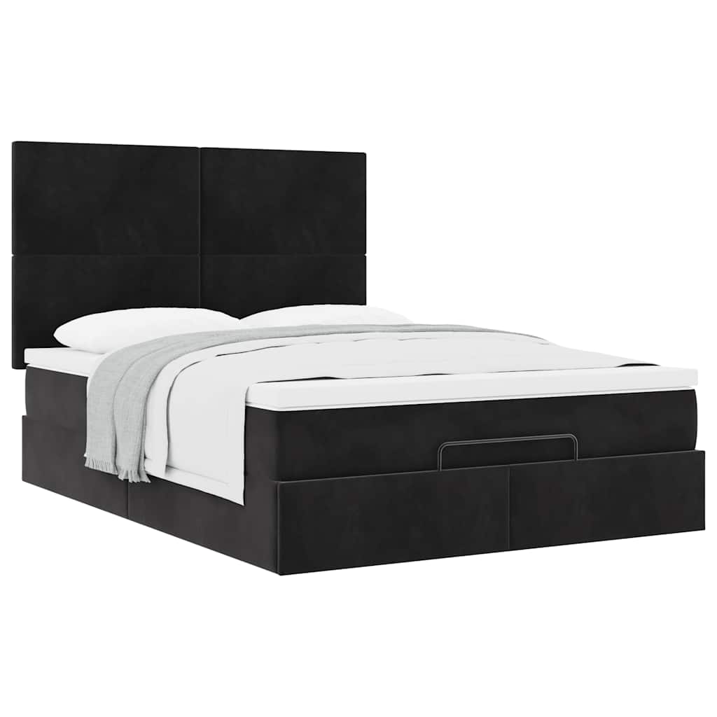 Ottoman-Bett mit Matratzen Schwarz 140x200 cm Samt