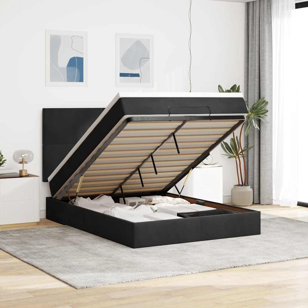 Ottoman-Bett mit Matratzen Schwarz 140x200 cm Samt