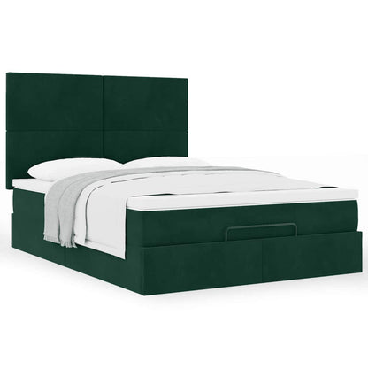 Ottoman-Bett mit Matratzen Dunkelgrün 140x200 cm Samt
