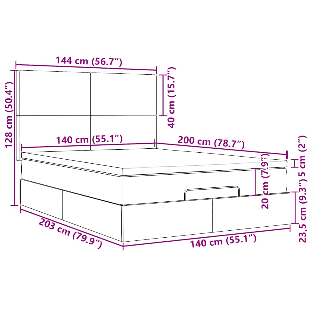 Ottoman-Bett mit Matratzen Dunkelblau 140x200 cm Samt