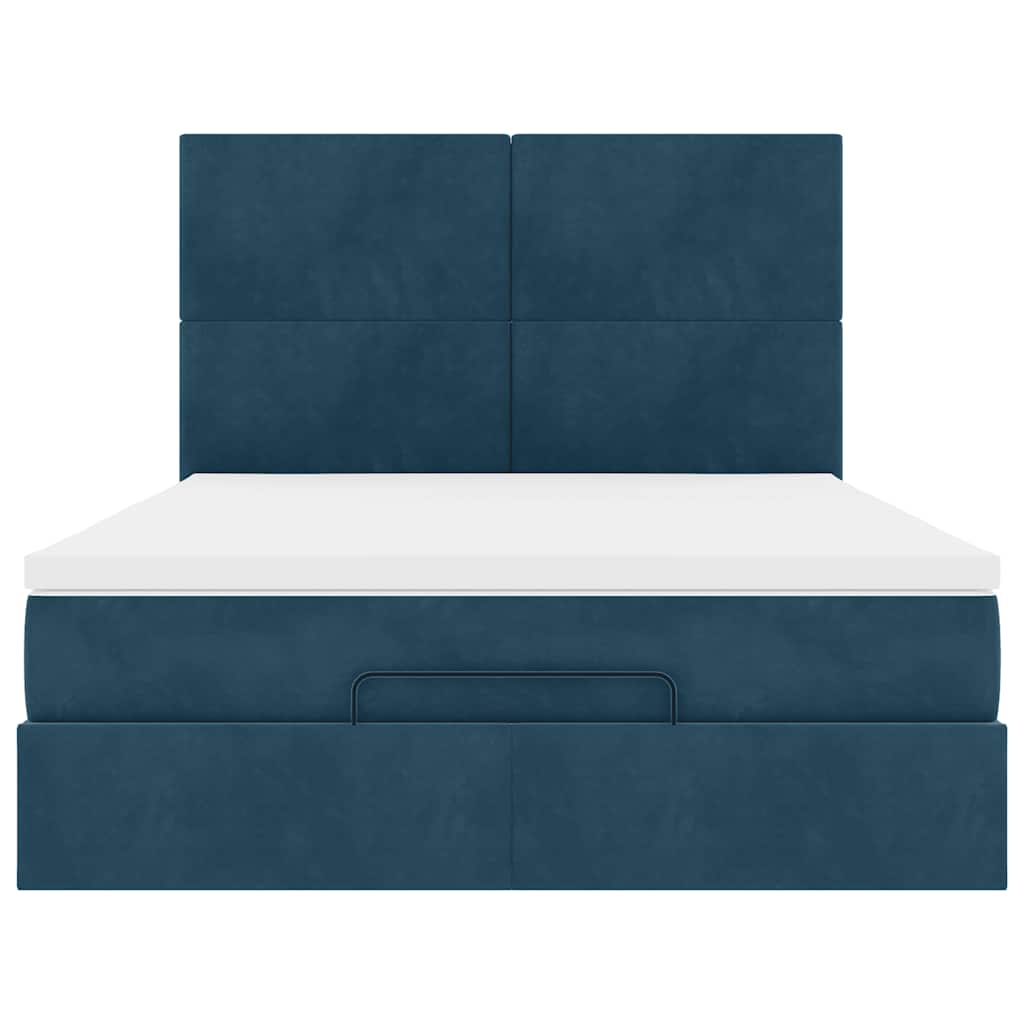 Ottoman-Bett mit Matratzen Dunkelblau 140x200 cm Samt
