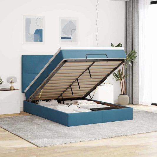 Ottoman-Bett mit Matratzen Dunkelblau 140x200 cm Samt